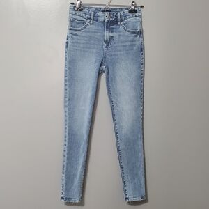 Express Cropped Skinny Mid Rise Light Wash Jeans Size Small Long